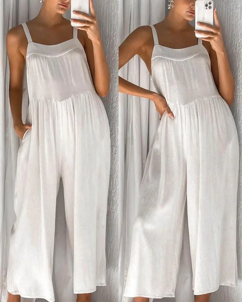 

2024 New Fashion Summer Thin Section Casual Loose Suspenders Jumpsuit Breathable High Waist Wide Leg Pants Home Commuter Pants