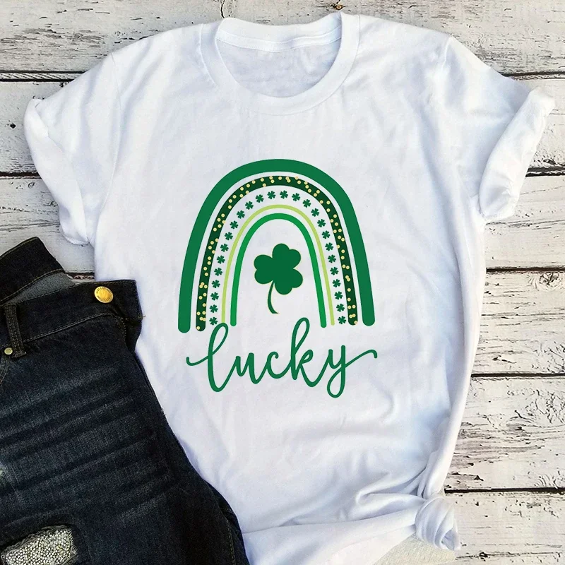 

Shamrock Tshirt St Patricks Day Shirt Lucky Rainbow Shirt Lucky Women Clothing Aesthetic Leopard Print Shirt St Patricks Tee M