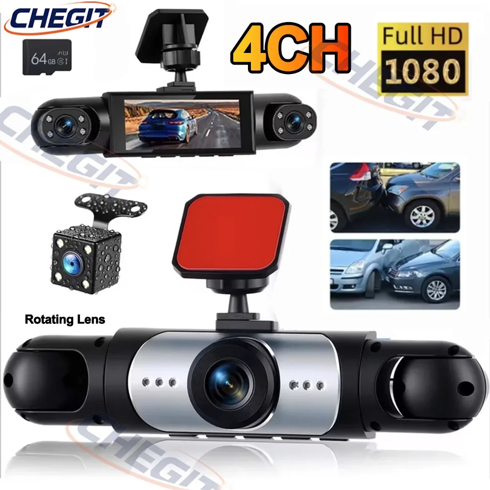 

1080P HD 3/4 Channel Dash Cam 4 Cameras 24H Parking Monitor Car DVR Video Recorder Night Vision Add Rear View Camera Black Box