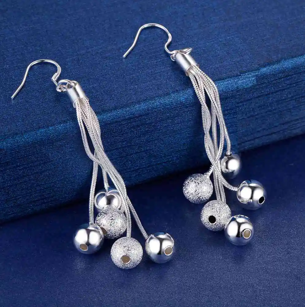 

Hot 925 Sterling Silver Tassel Hanging Beads Long Earrings For Women Fashion Party Wedding Noble Jewelry Holiday Gifts