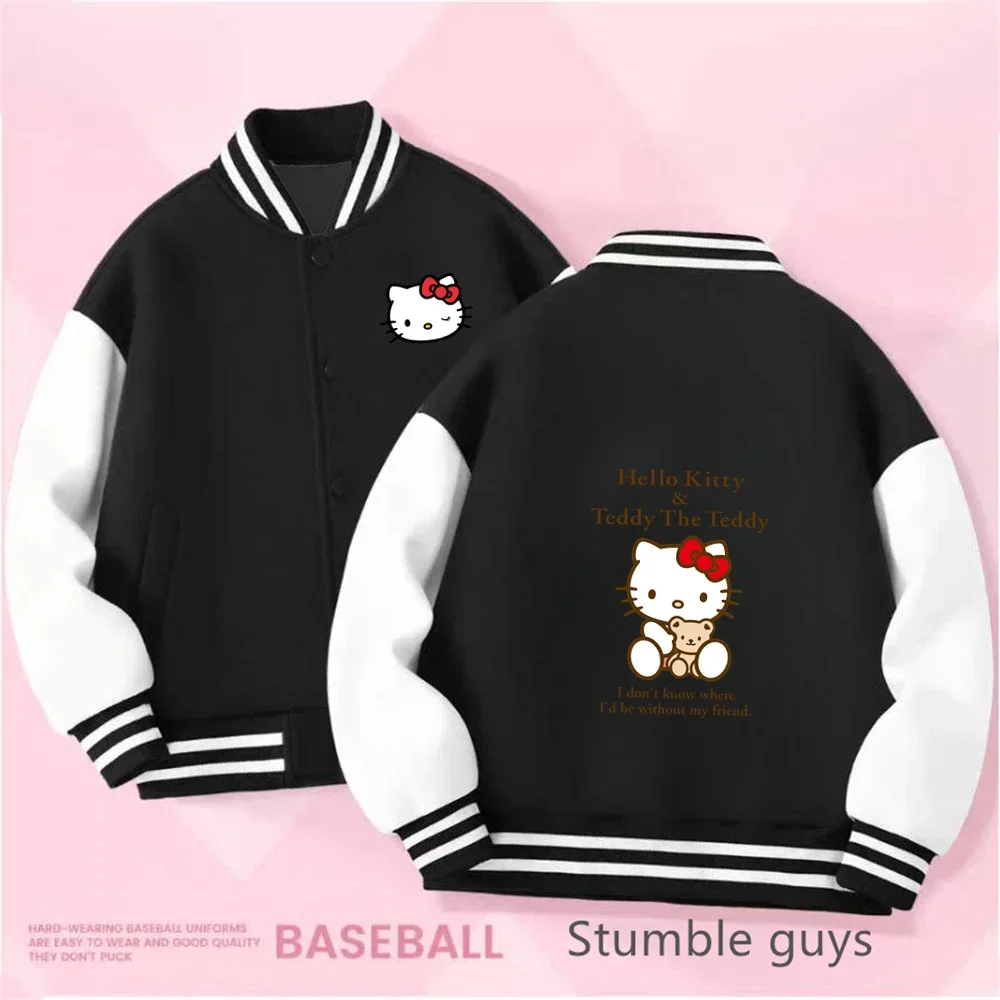 Kawaii Anime Hello Kitty Cute Cartoon Boys Clothes Girls Baseball Uniform Spring Autumn Hoodies Kids Tops Pokemoned Jacket