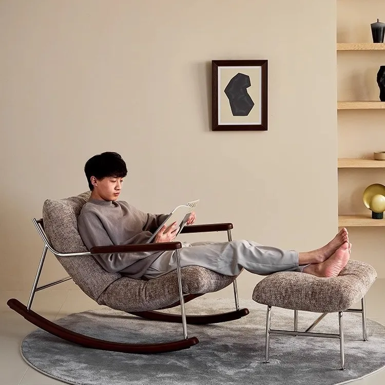 Retro Light Luxury Removable Washable Soft Upholstered Rocking Chair Single Sofa for Living Room Balcony