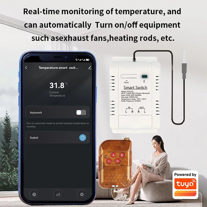 Interruptor de temperatura inteligente Tuya com monitoramento do consumo de energia, 20A, 4000W, RF433, termostato inteligente, compatível com Alexa