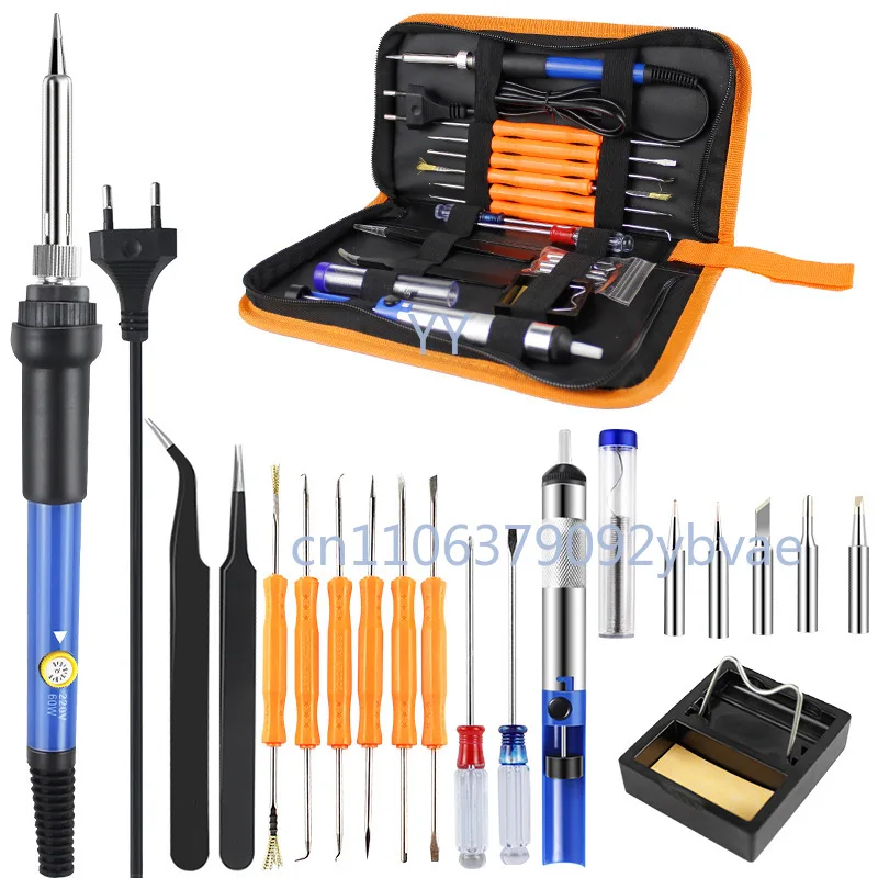 

21-Piece Adjustable Temperature Electric Soldering Iron Kit 60W EU Plug 220V Household Welding Repair Tool Set