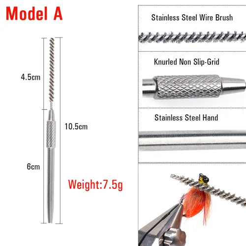 Imagen 2 del producto Vtwins-Herramienta para atar moscas, cepillo doble de nailon plegable, cepillos de alambre de cobre y peine de dientes de acero inoxidable para tés, cuerpos de plumas