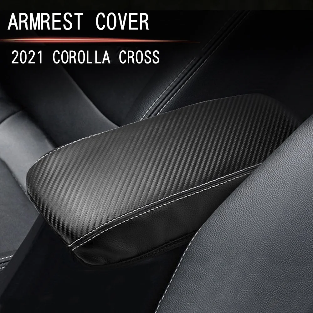 Car Carbon Fiber Center Console Lid Armrest Box Leather Protective Cushion Pad for Toyota Corolla Cross 2021 2022 RHD