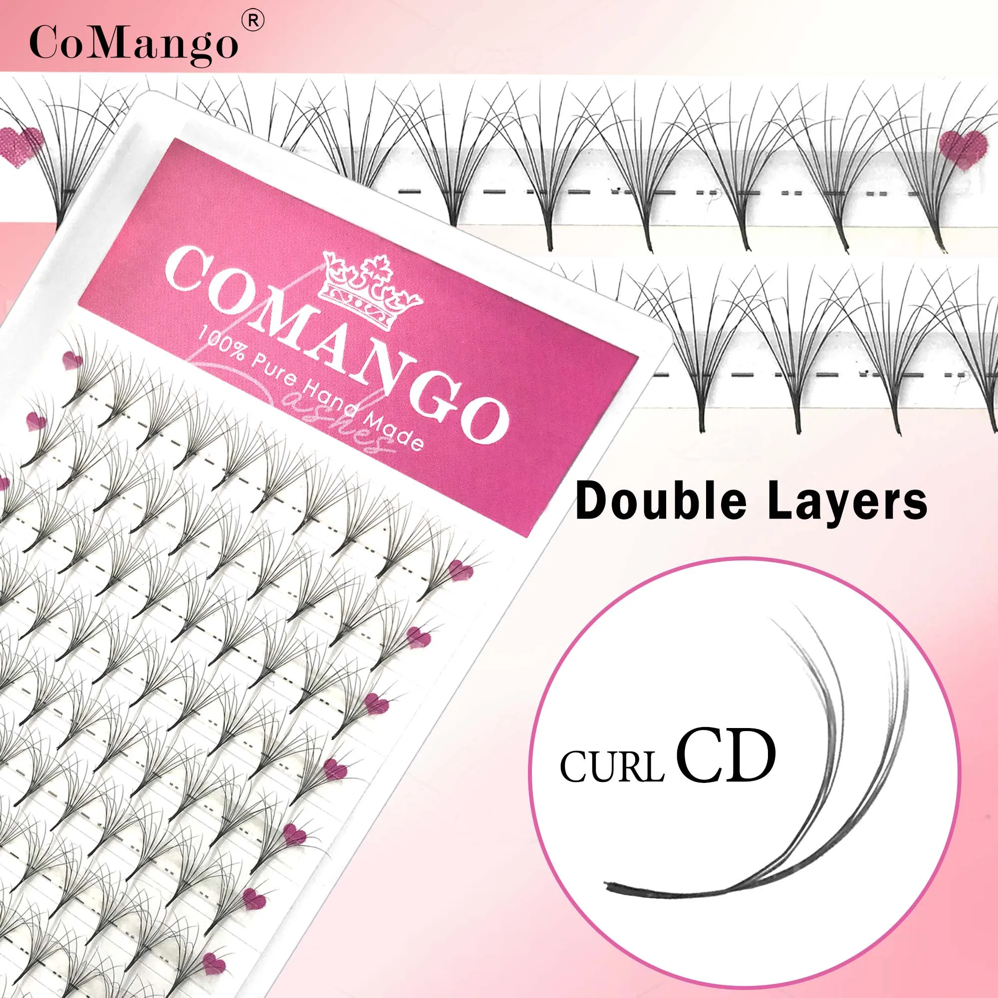 CoMango 6D Pointy Base Premade Fans Double Layers Eyelashes Extension 6D Fluffy Mega Volume Eyelash Soft Silk Fan Faux Cilios