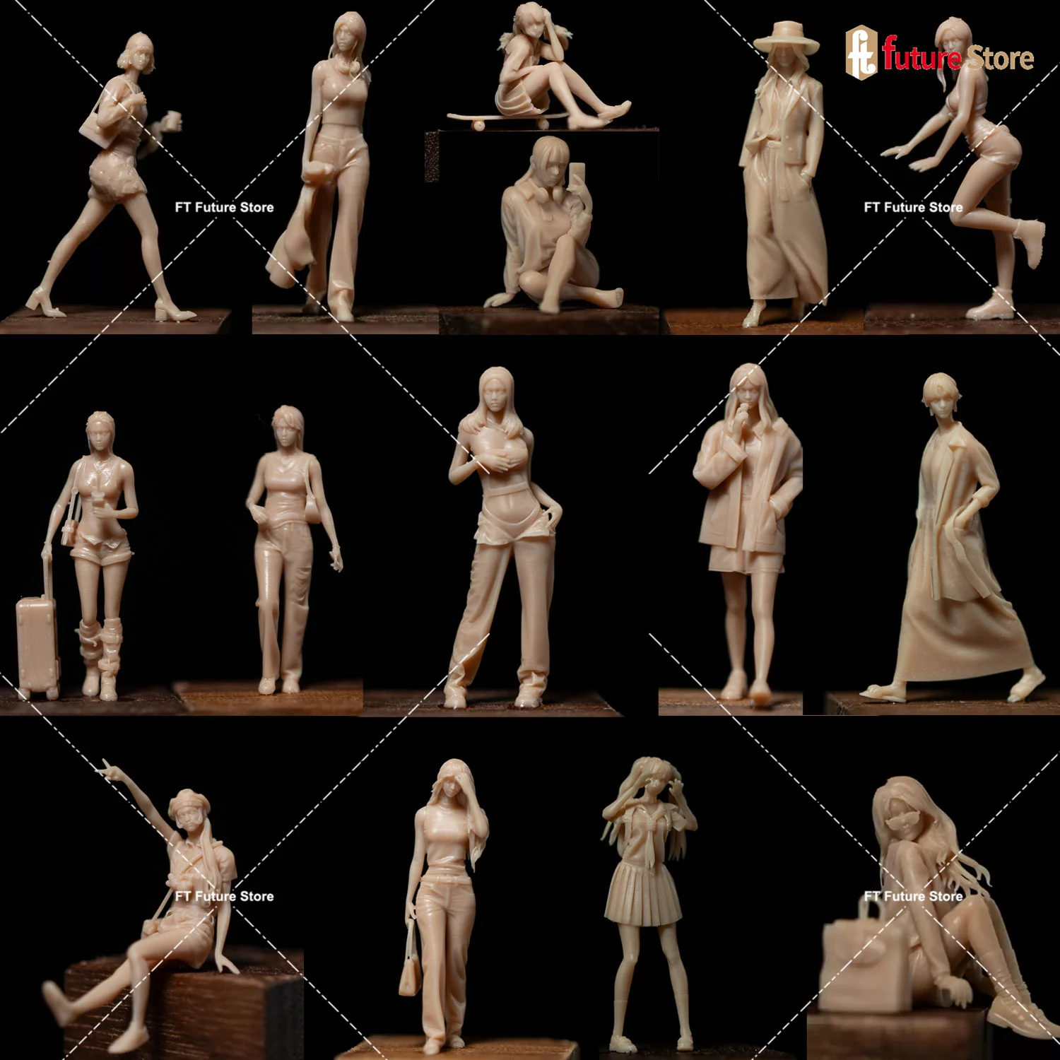 

3D Print Miniatures 1/64 Beauty Girls Trendy Figures Female Model Figurine Mini Doll Street Photography Scene Prop Display