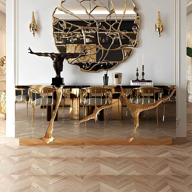 Italian light luxury stainless steel designer creative solid wood dining side cabinet modern villa living room home entrance