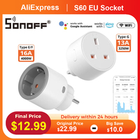 SONOFF S60 EU/UK WiFi Socket Smart Home Plug Power Monitor Outlet eWeLink APP Remoter Control Voice For Alexa Google SmartThings