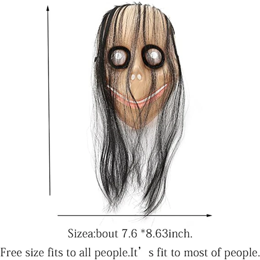 New Halloween Horror With Long Hair MO MO Mask Funny Mask V-shaped Mouth Mask With Hair Female Ghost Mask Roleplay MO Mask Masks