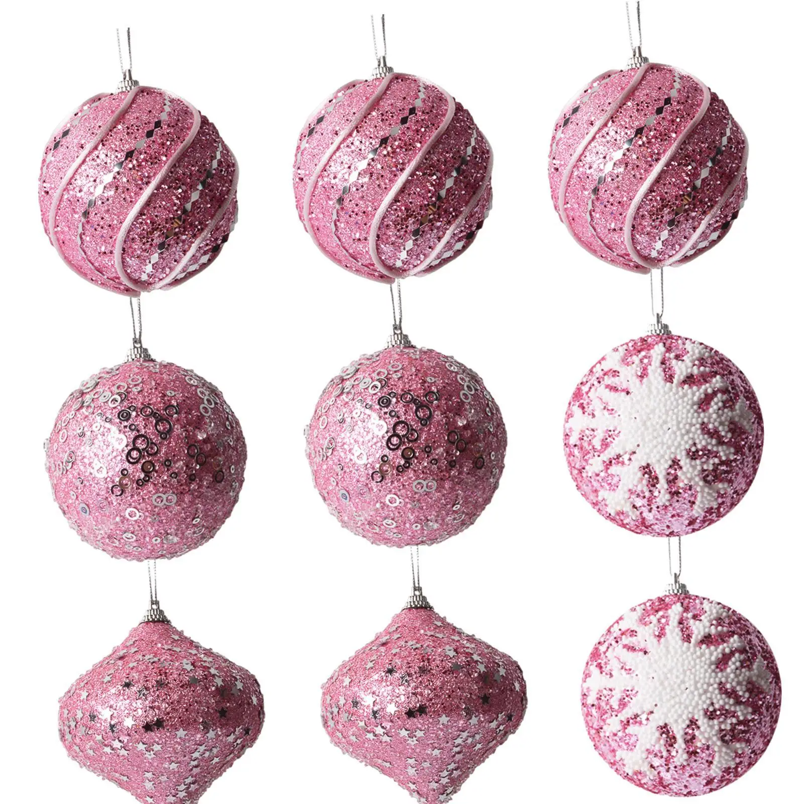 9Pcs Christmas Pink Ball Baubles Pendants Xmas Hanging Decoration Foam Material Shatterproof for Holiday Decor Multipurpose