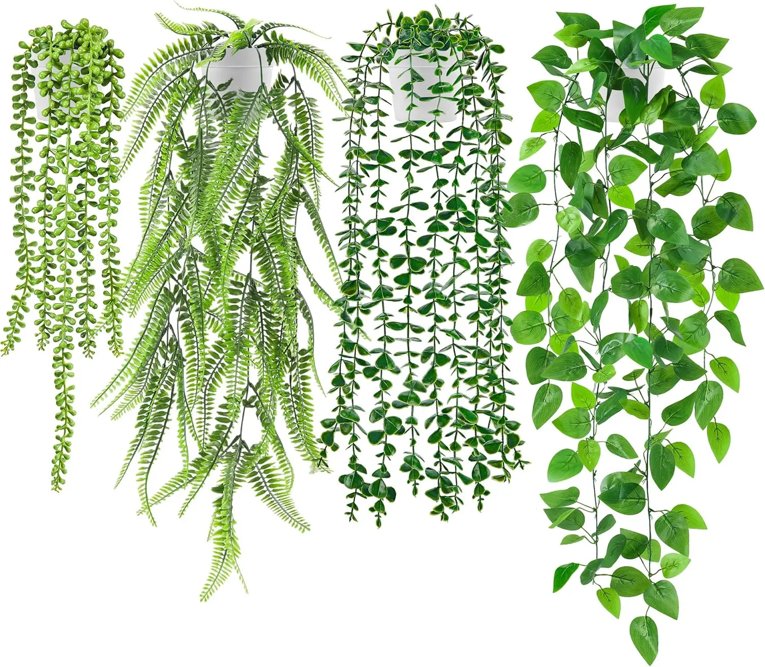 

4 шт. искусственные растения из плюща для внутреннего и наружного декора, настенная полка в стиле бохо, белые горшки