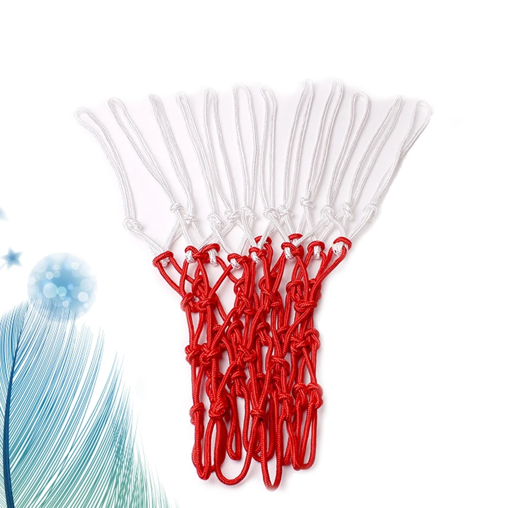 شبكة كرة سلة من النايلون شديدة التحمل وسميكة 12 حلقة مقاومة للاهتراء في جميع الأحوال الجوية تناسب الحواف القياسية باللون الأحمر للملاعب الداخلية والخارجية