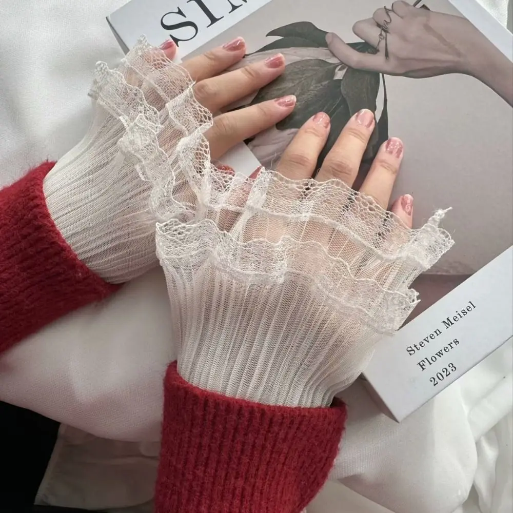 New Multilayer Ruffle Fake Cuff Detachable White Black False Sleeve Cuffs Wrist Cuff