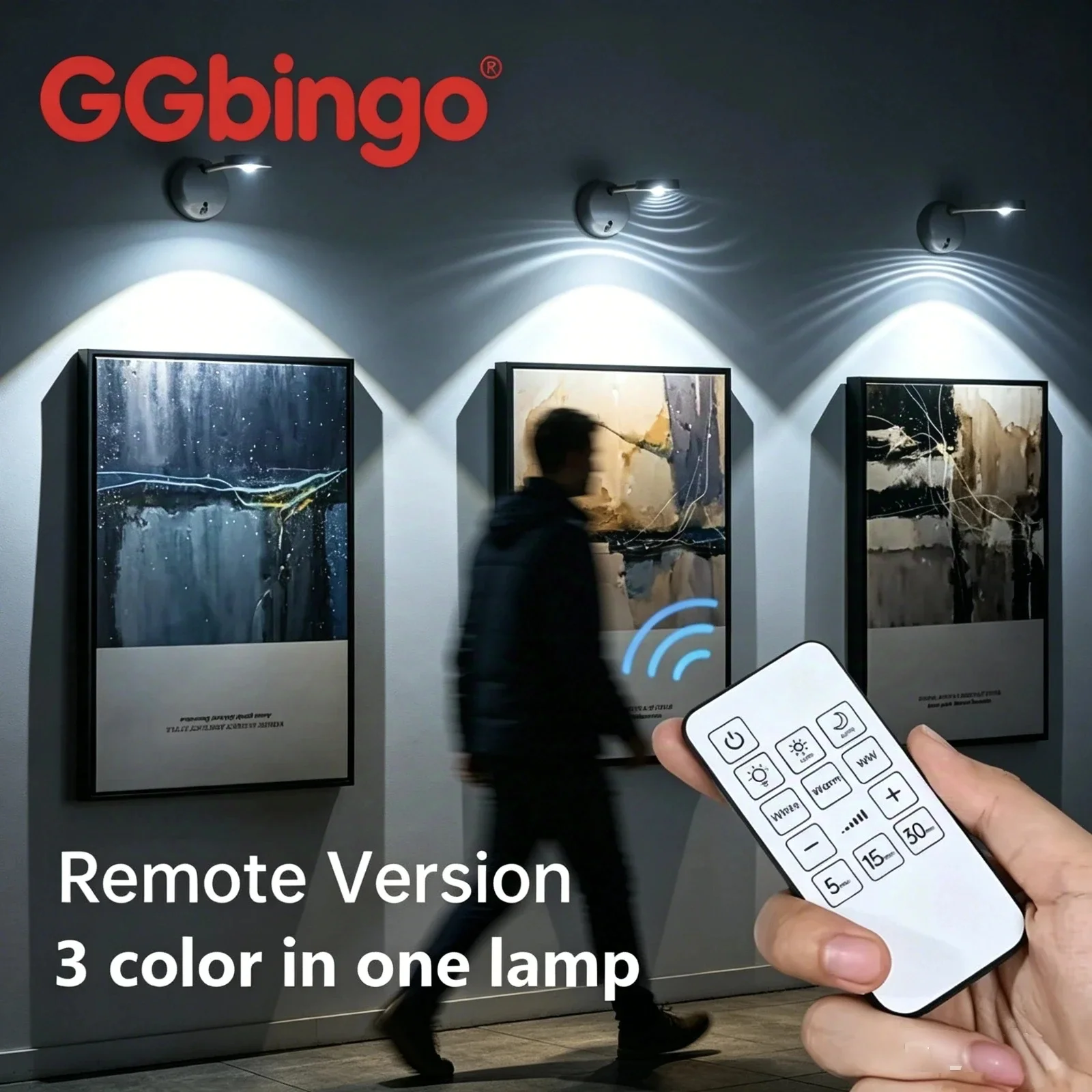 HPH Intelligent Human Sensing USB Rechargeable Wireless Wall Light Dimmable LED Spotlight for Painting And Picture Lighting
