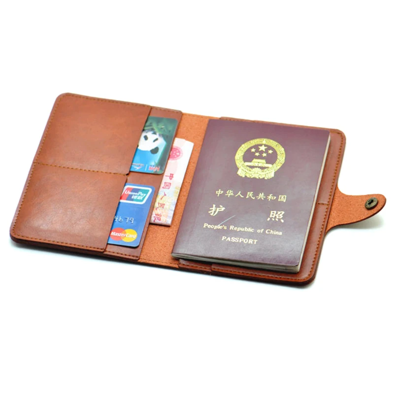 Funda de pasaporte de PU RFID con logotipo de nombre personalizado, billetera para tarjeta de identificación de crédito, soporte impermeable para documentos de negocios, viaje