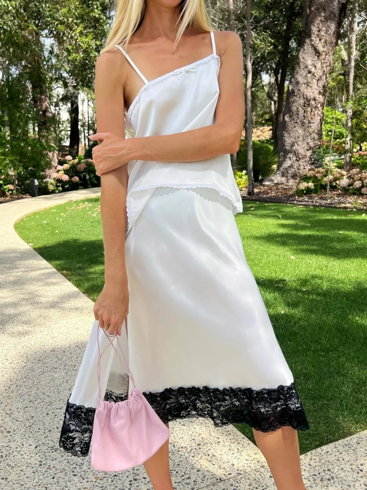 

Articat модная атласная кружевная лоскутная юбка женская летняя новинка 2025 тонкая юбка женская уличная пляжная отпуск женская короткая юбка