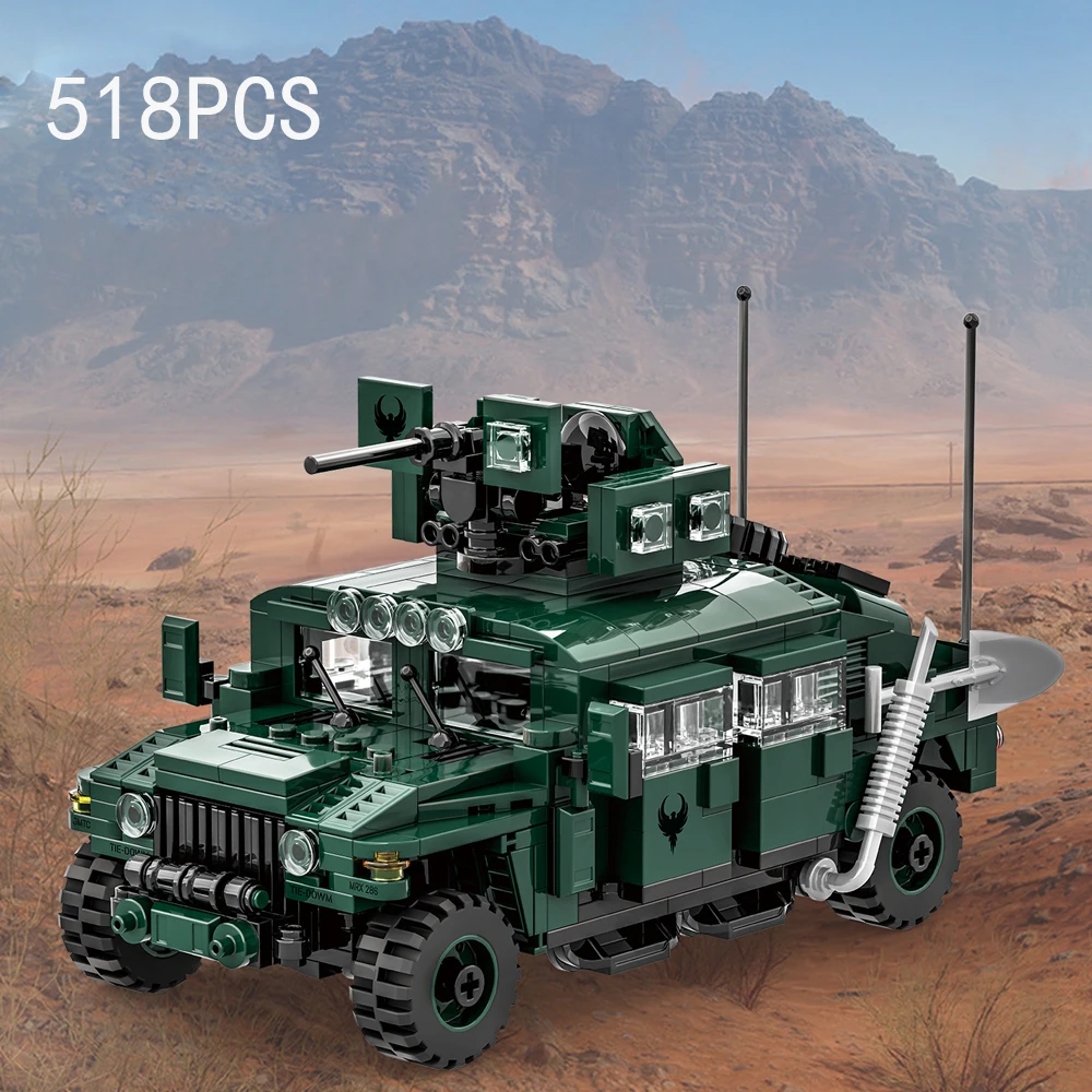

Идея, современный военный бронеавтомобиль, Америка HMMWV, наборы моделей автомобилей, строительные блоки Ww2, кирпичные строительные игрушки для мальчиков, подарки