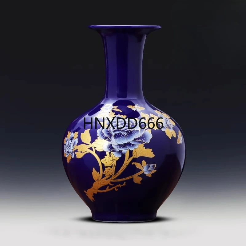 

China Jingdezhen luxury ceramics pottery handwork Vases Kiln change blue ornament room decoration Crafts home Flower vase decor