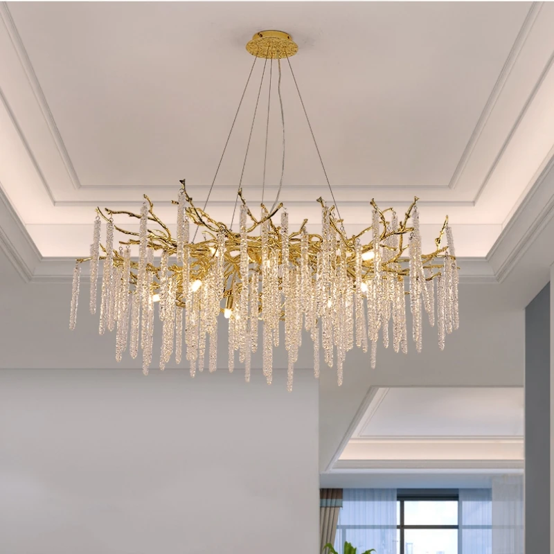 

High End Luxury Crystal Ice Pendant Chandeliers Nano Electroplating Technology Suspension Lamp LED Living Dining Room Lighting