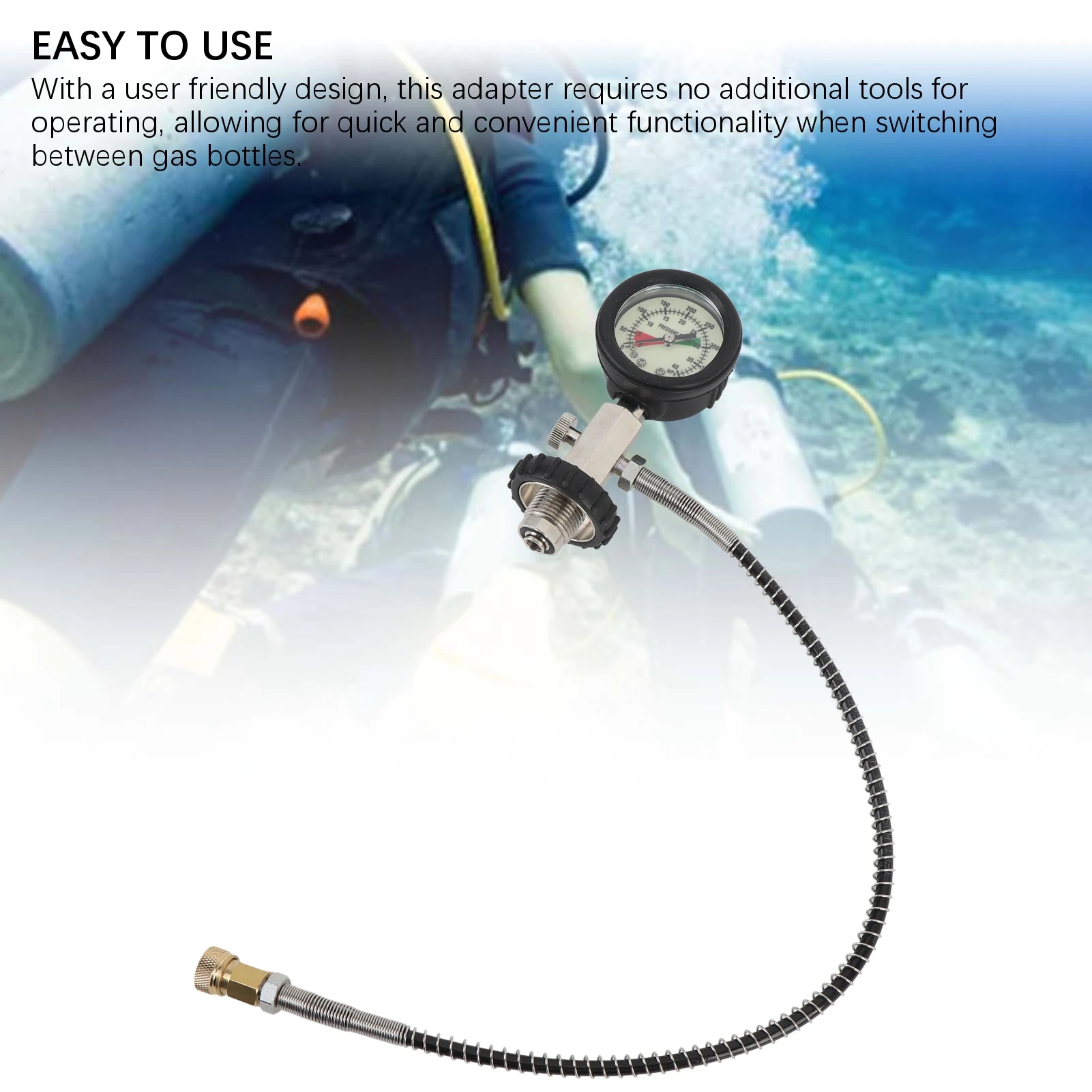 محول اسطوانة الغاز للغوص DIN صمام خزان كبير إلى زجاجات صغيرة محول متين وسهل الاستخدام لقياس ضغط الغوص