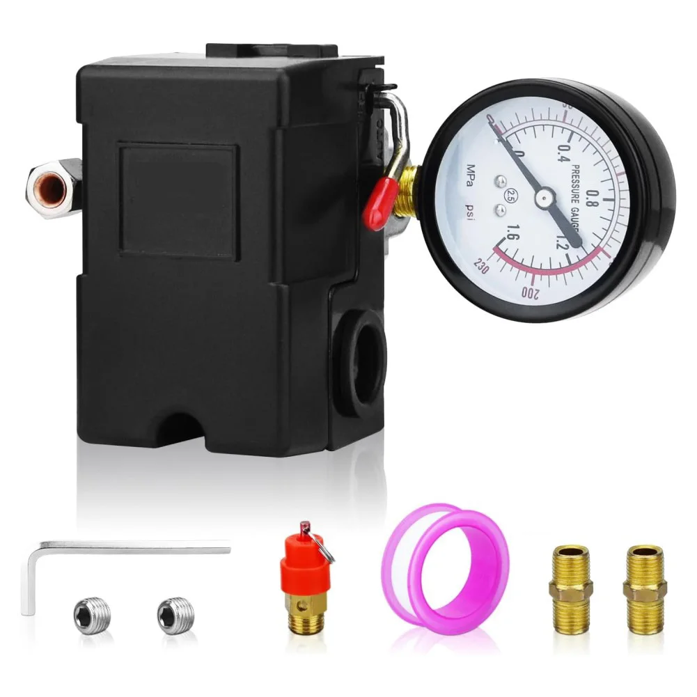 1 set valvola di controllo pressostato compressore d'aria 1/4 interfaccia pressostato 110v-240 V 95-125psi 110-150psi 135-175psi