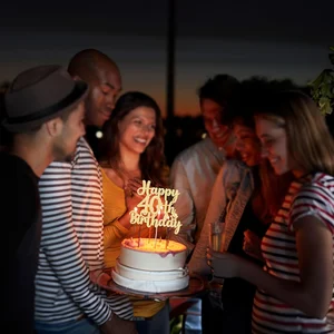 1pc Golden Brilling Birthday Cake Topper, decoración del pastel de cumpleaños número 40, decoración dorada brillante 10 mejores ventas de 40 años topper de pastel de cumpleaños - №6