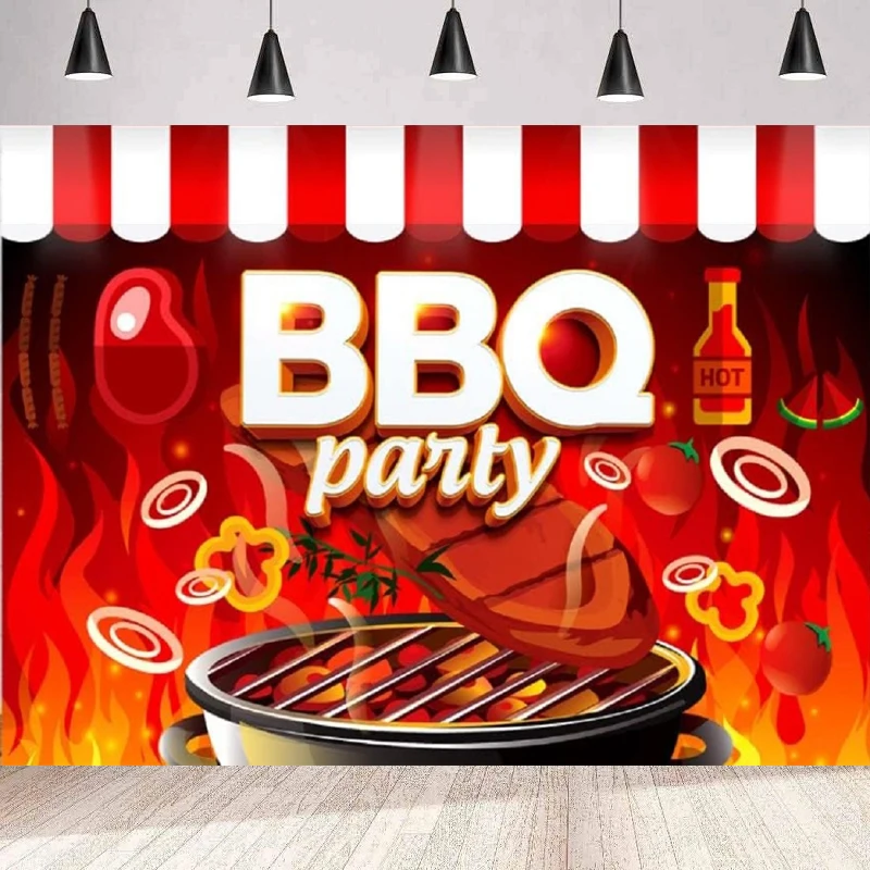 Photography Backdrop Oven BBQ Red Flame Watermelon Props Banner BBQ Birthday Party Supplies Cake Table Decor Background Wall