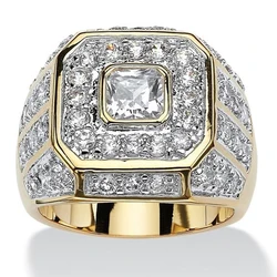 Vintage Real Solid 925 Sterling Silver & 14k GOLD Rings for Men Wedding Jewelry Luxury Square 2ct Simulated Diamond Ring Gift