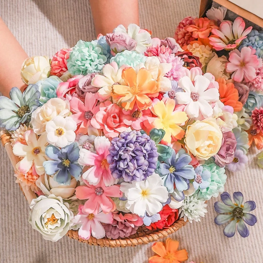 50 Stück künstliche Rosenblumen aus Seide, künstliche Blumen für Zuhause, Raumdekoration, Hochzeitsdekoration, Partyzubehör, DIY-Bastelzubehör, Kranz-Zubehör