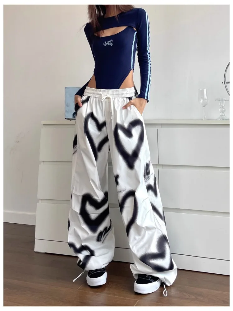 

Y2k Pants Spice Girls Hip Hop Love Graffiti Elastic Waist Drawstring Wide Leg Pants Loose Casual Drag Pants Tide Women New