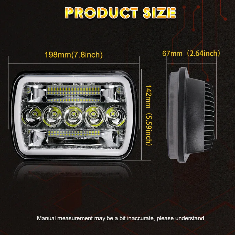 

Suitable for JEEP Wrangler Headlight Modification Square 7inch LED Daytime Running Light Dual Color Lens 5 Beads 7inch Square Li