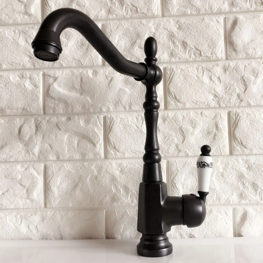 

Black Oil-Rubbed Bronze Wash Basin Faucet Ceramic Lever Swivel Spout Kitchen Bathroom Sink Hot And Cold Water Taps 2nf385