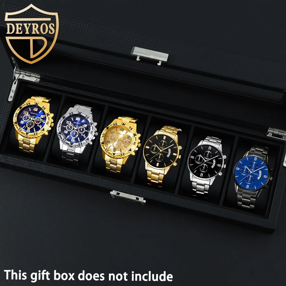 

DEYROS 6 шт./компл. повседневные модные мужские часы с кварцевым механизмом и ремешком из сплава, наручные часы, подходящие для повседневного ношения, идеальный подарок для мужчин