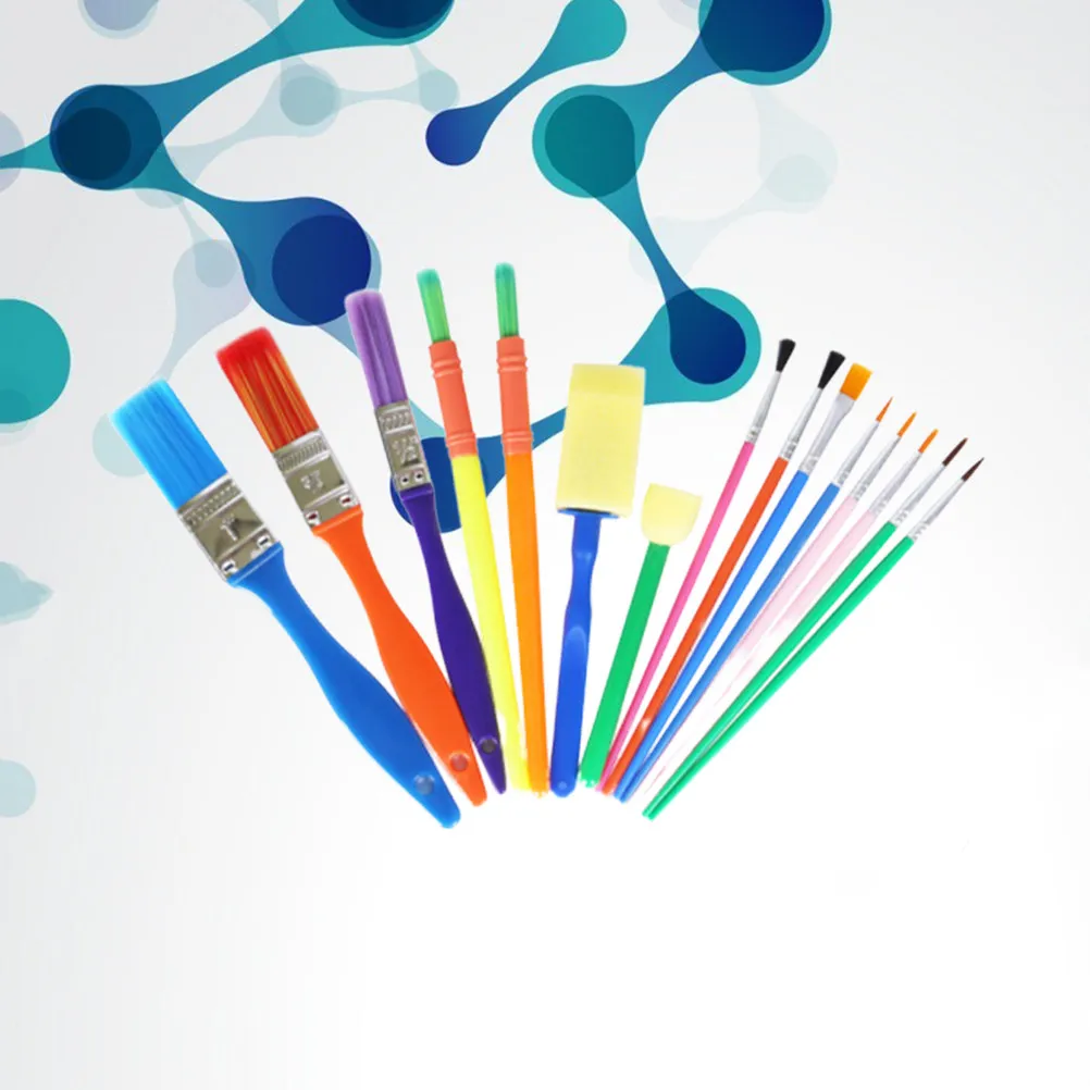 15Pcs Painting Brush Set Sponge Art Tools Assorted Shapes Sizes Easy Grip Handles Safe Educational Creativity Development