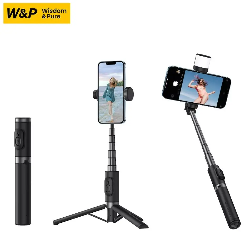 

W&P Selfie Stick 28 Inch Bluetooth Handheld Monopod Reinforced Stable Expandable Tripod with LED Light Remote Shutter for iPhone