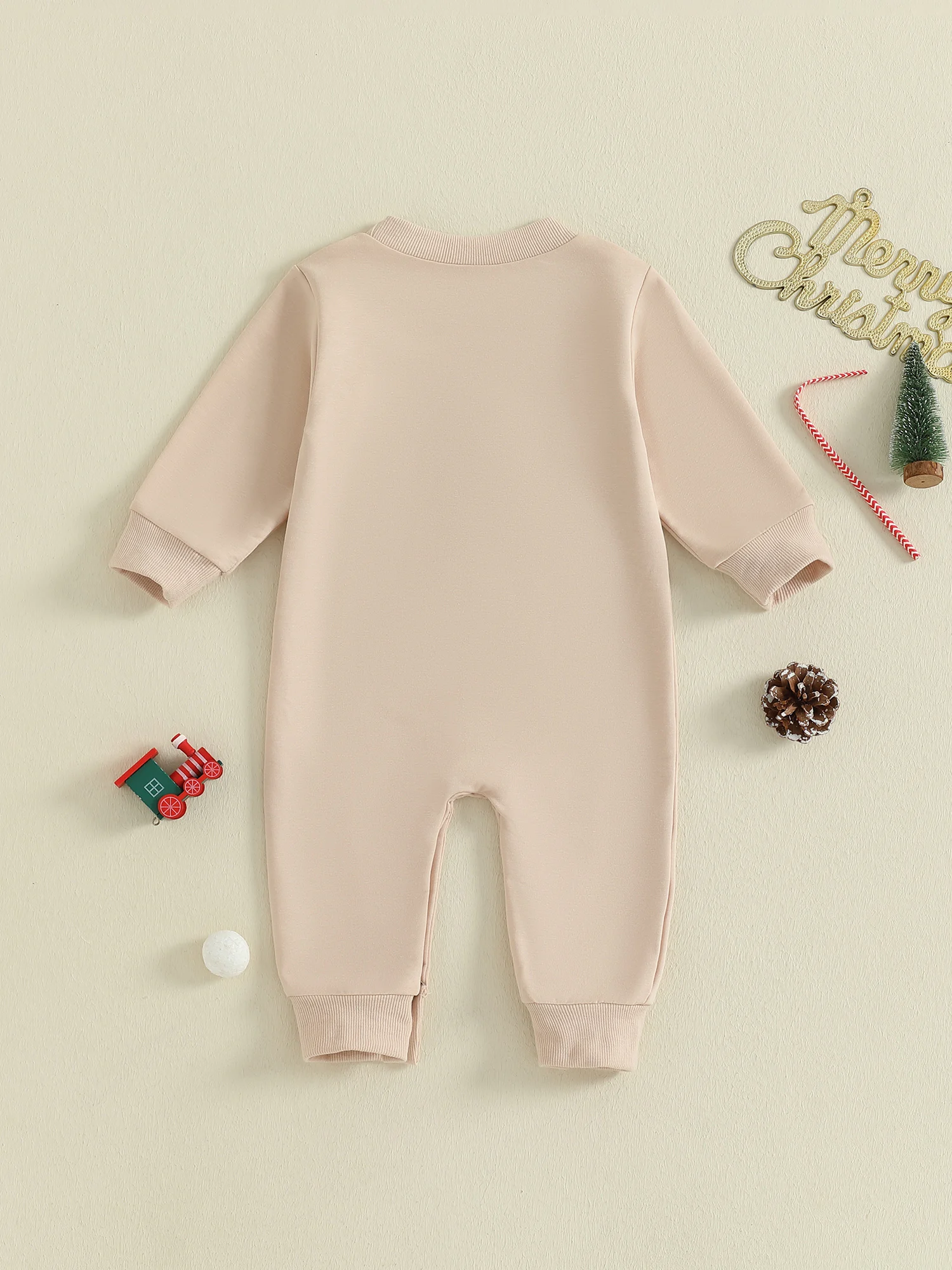 

Christmas Newborn Baby Boy Romper Crew Neck Long Sleeve Letters Christmas Tree Print Fall Jumpsuit