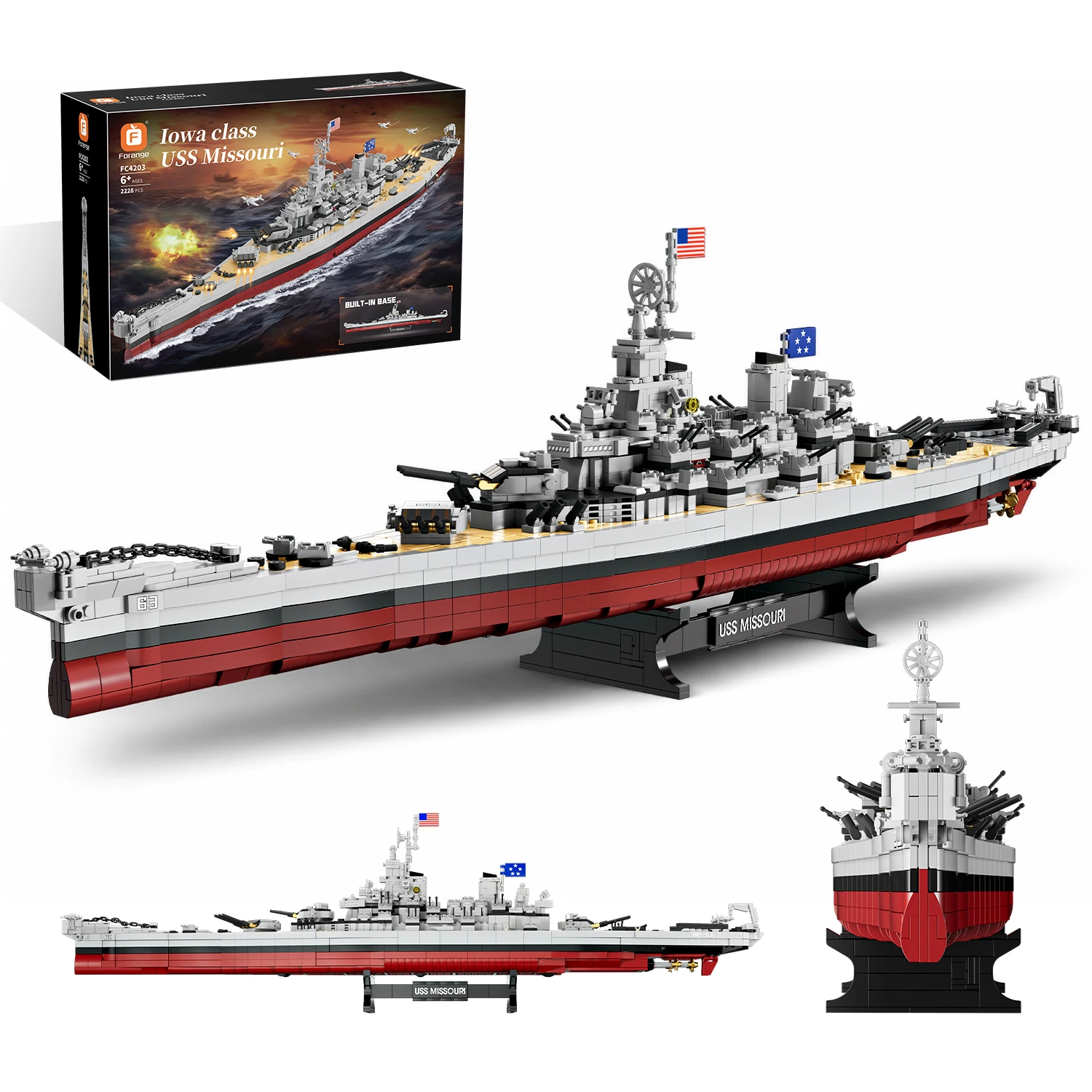 Klemmbausteine Schiff Technik, WW2 Militär USS Missouri Battleship 2228 PCS Modellbausatz Erwachsene, 83 cm Länge, Beweglichen Teilen/Sockel, Weihnachten/Geburtstagsgeschenk für Jungen