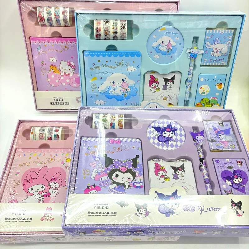 Sanurgente Hello Kitty Cinnamoroll Anime Kawaii Notebook Gift Box Set, Cute Kuromi My Melody Student Pen, Staacquering Toys for Kids