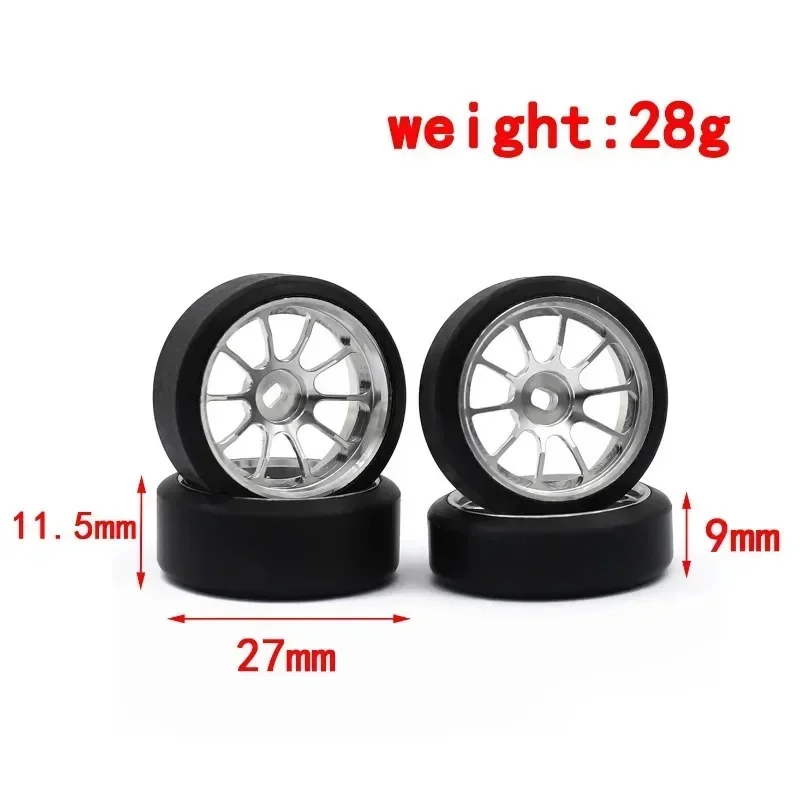 1.5 Degrees Hard Plastic Drift Tires Metal Wheel Rim for 284131 K969 K989 Kyosho Mini-Z 1/28 RC Car Upgrade Parts