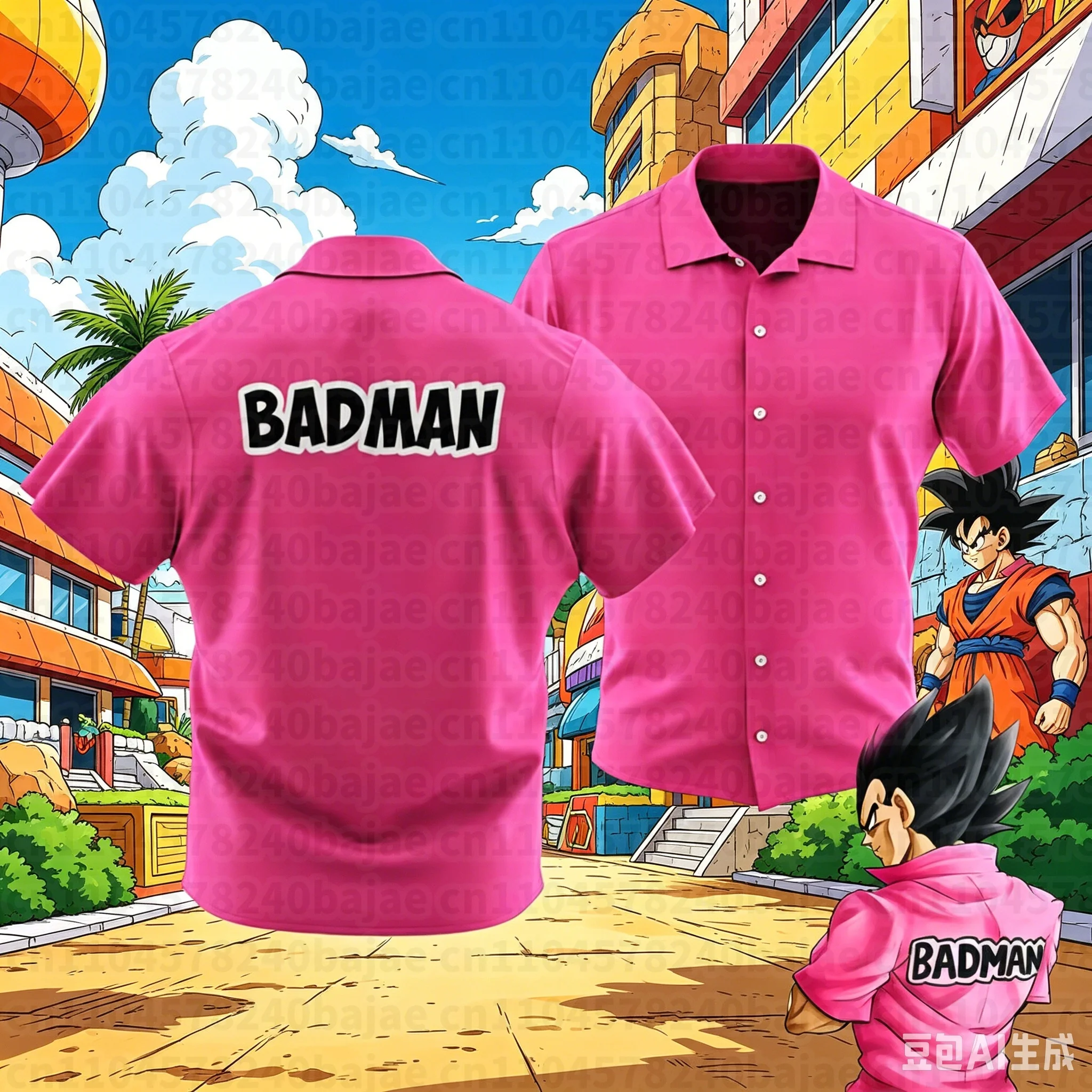 Dragon Ball Z Vegeta Badman Shirt ROSA Knopfleiste Neue Frühlings-Sportbekleidung Schnell trocknend Herren-T-Shirt Kinderbekleidung T-Shirt Y2k Damen – Detail 3