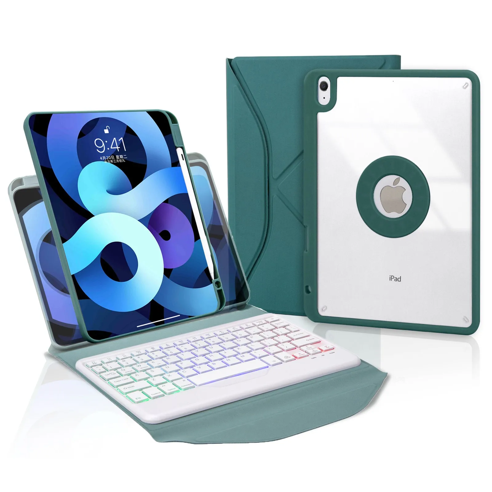 

Z098BS For iPad Air (2020)/(2022) Detachable Bluetooth-compatible Keyboard with 3-Color Backlit Protective Cover Anti-Drop Table