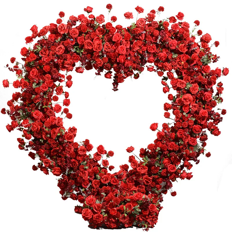 

Heart-Shaped Frame With Red Floral Arrangement Wedding Backdrop Decor Flower Stand Party Arch Prop Stage Flowers Shelf