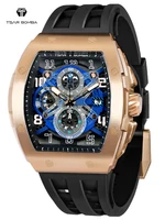 TSAR BOMBA Watches for Men Tonneau Wristwatch Quartz Clock Sapphire Date Chronograph Luxury Mens Watch photo 1