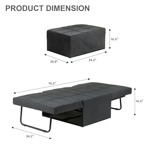Convertible Sofa Bed,4-in-1 Multi-Functional Futon Chair Bed, Folding & No Installation Sofa Couch with Adjustable Backrest