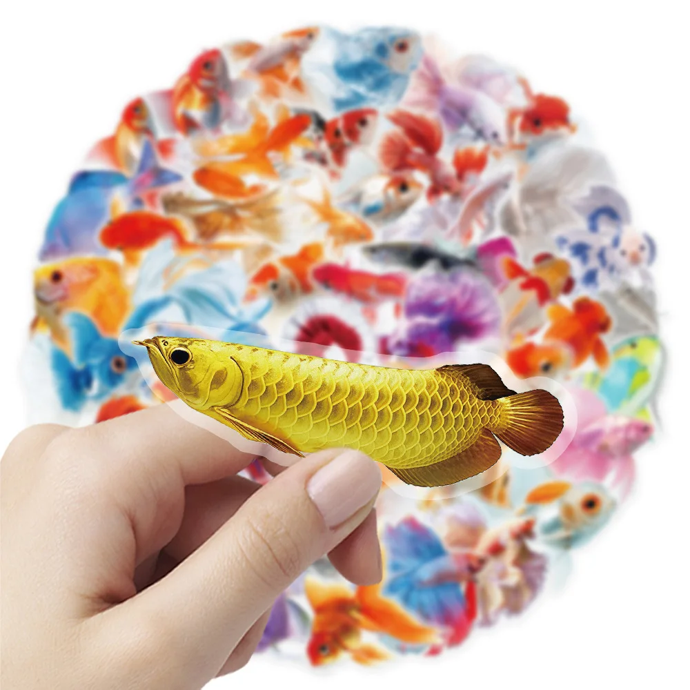 

50 шт., мультяшные красочные наклейки с золотой рыбкой, креативные прозрачные граффити, украшения для ноутбука, чемодана, наклейки на холодильник, телефон