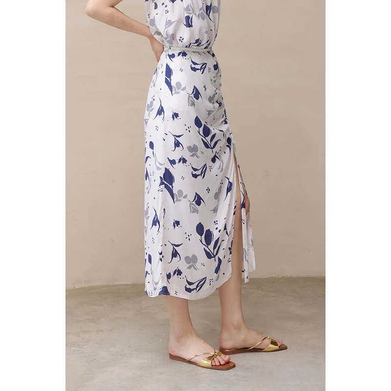 

Ретро-юбка с цветочным принтом для женщин, летняя, асимметричная, с высокой талией, повседневная, простая, с принтом, А-силуэт, миди