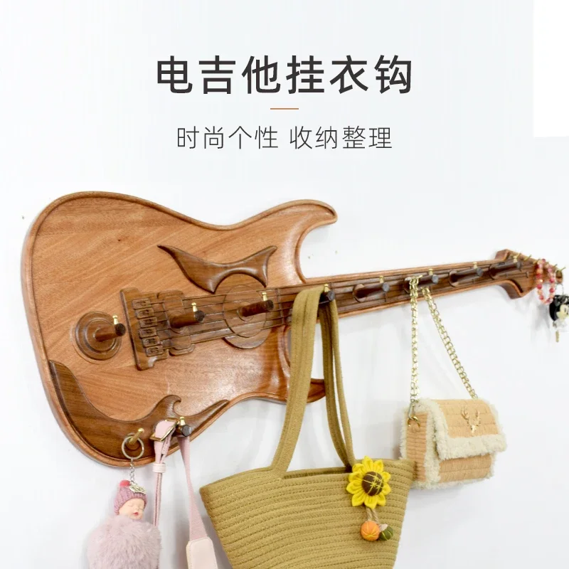 

Solid Wood Coat Hook Porch Creative Row Hook Wall Multi-functional Wall Hanging Home Perforation-free Brass Wood Coat Stand