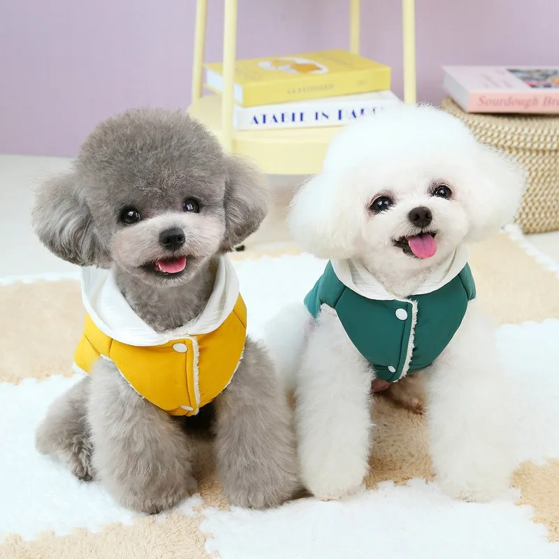 

Teddy Solid Color Down Coat Pet Winter Clothes Poodle Warm Hoodie Thickened Dog Clothes Puppy Sleeveless Cotton Coat